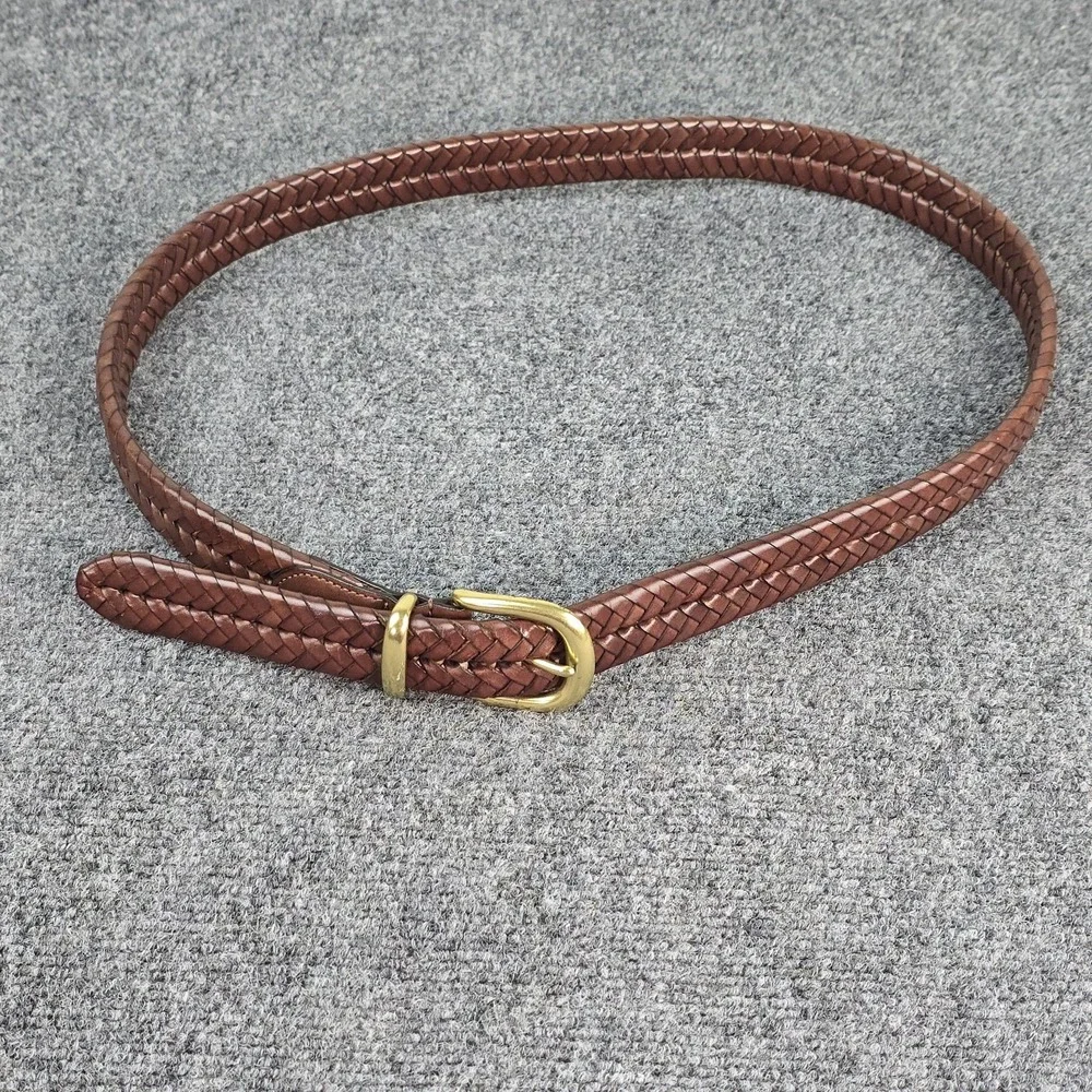 Coach 5922 Tan Brown Braided Leather Belt Brass Buckle 40